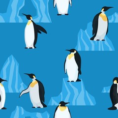 flat penguins on blue seamless pattern