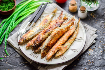 Capelin roast with vegetables.