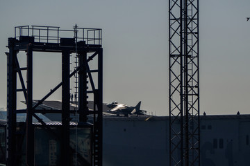 BILBAO, SPAIN - MARCH / 23/2019. The aircraft carrier of the Spanish Navy Juan Carlos I in the port...