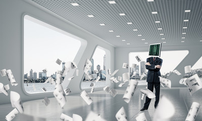Businessman with monitor instead of head.