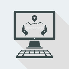 Hands measuring distance on computer page