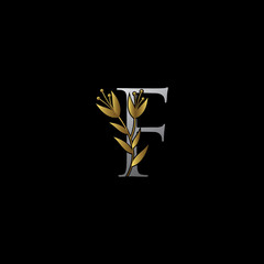 F Letter Floral Logo With Gold and Silver Color 