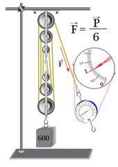 A physical experiment with poly spast, fixed and moving blocks at the same time, the result - we have won six times in strength, the direction of force changed.