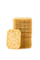 Crackers on a white background. Salty crackers close up on a white background.