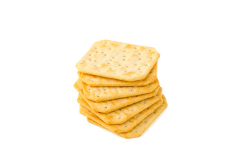 Crackers on a white background. Salty crackers close up on a white background.