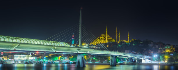 View of Bosphorus bridge at night Istanbul