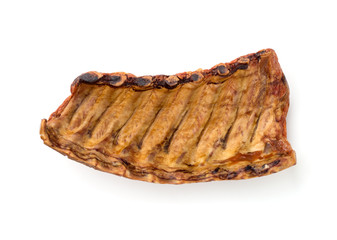 Smoked ribs on a white background. Smoked ribs close-up on a white background.