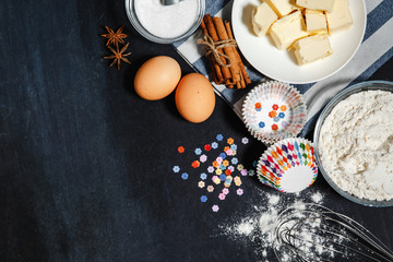 baking ingredient on black background