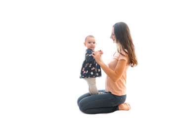 A mother and baby bonding together isolated on white background love