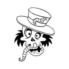 Cartoon vector skull coloring book page