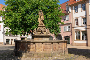 Obraz premium Der Schellenbrunnen auf dem Hauptmarkt in Gotha, Thüringen, Deutschland