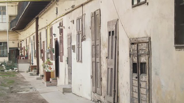 Facade of old houses from europe. European style house. Shot on RED