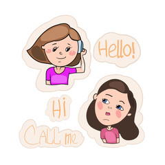 Obraz premium Color illustrations, a set of stickers for social networks, people's emotions