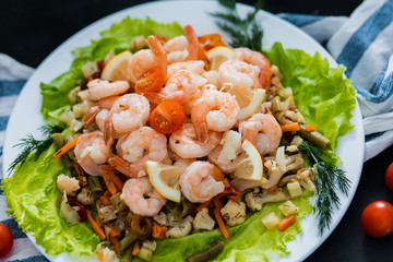 Delicious shrimp on the table