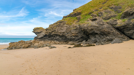Fototapeta na wymiar Cliff edge at Llangrannog Beach, Ceredigion, Dyfed, Wales, UK