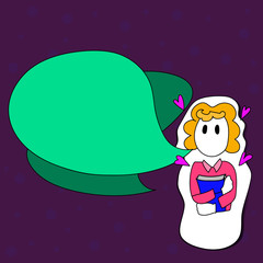 Girl Holding Book with Small Hearts Around her and Two Color Speech Bubble Design business concept Empty copy space modern abstract background
