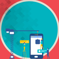 Staff Working Together for Common Target Goal with SEO Process Icons Design business concept. Business ad for website and promotion banners. empty social media ad