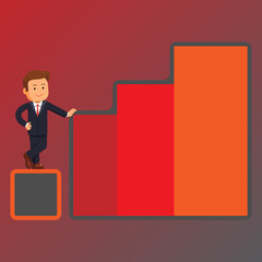 Happy Businessman Presenting Growth and Success in Rising Bar Graph Columns Business Empty template for Layout for invitation greeting card promotion poster voucher