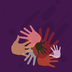 Color Hand Marks of Different Sizes Overlapping for Teamwork and Creativity Design business concept Empty copy text for Web banners promotional material mock up template