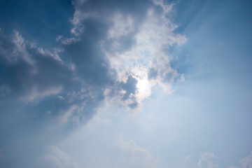 Blue sky with clouds and sun ray