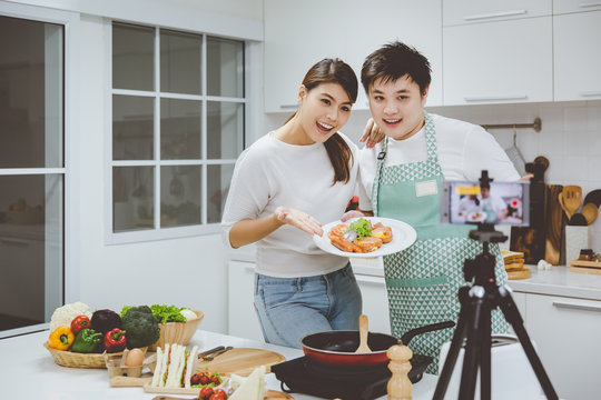 Vlogger and blogger cooking job concept