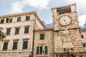 Fototapeta na wymiar Clock Tower inside Stari Grad. Kotor Montenegro
