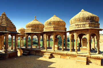 Ancient royal cenotaphs and archaeological ruins at Jaisalmer Bada Bagh Rajasthan, India