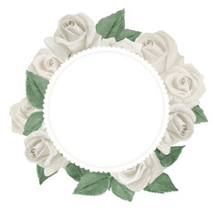 Beautiful watercolor card with white roses. Vintage flowers. Botanical illustration for your invitation and congratulations.