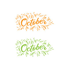 october - hand drawn october lettering phrase isolated on the white background. - Vector