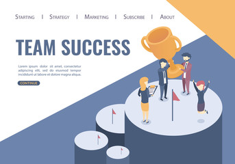 Isometric vector illustration.  The concept of the victory of the business team.  Team success, Flat style.