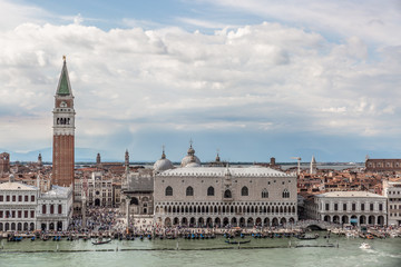 Beautiful landscape of part of the historical ensemble of the city of Veneciam seen from the sea,...