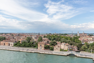 Fototapeta na wymiar Aerial view of the coast of Venice on a lovely summer day