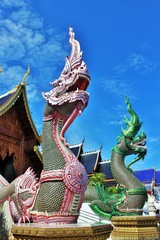 Fototapeta na wymiar Great naga statue, King of nagas,Serpent. Naga statue at Banden temple, Chiang Mai. Thailand.