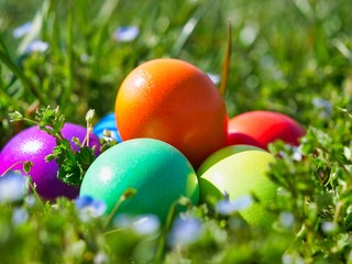Easter eggs as a decorative background for greeting cards
