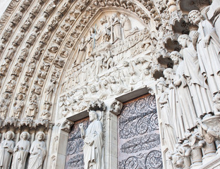 Notre-Dame Cathedral (Cathedrale Notre-Dame de Paris), close up. Paris, France