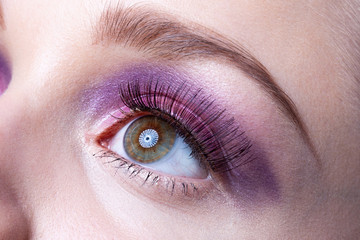 Fototapeta na wymiar Close-up of the eye with artificial eyelashes.