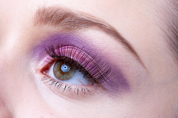 Fototapeta na wymiar Close-up of the eye with artificial eyelashes.