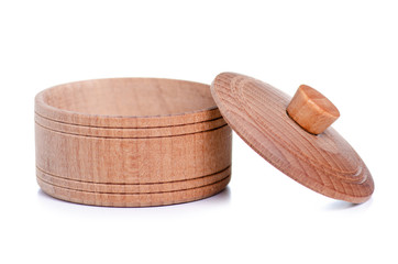 Wooden bowl with lid on white background isolation