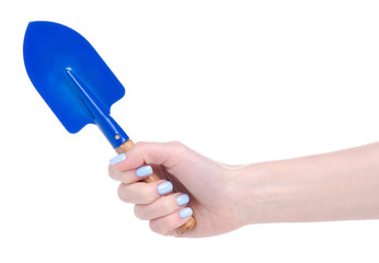 Garden shovel equipment in hand on white background isolation