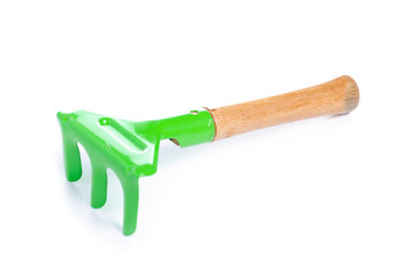 Garden rake equipment on white background isolation