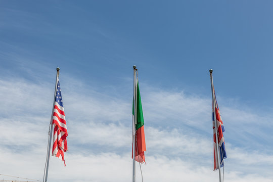 Flags of the USA, Italy and the United Kingdom