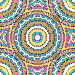 Decorative colorful ethnic seamless pattern for fabric or wrapping in oriental style. Hand drawn illustration