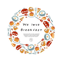 Hand drawn vector illustration of coffee, sweets and pastry