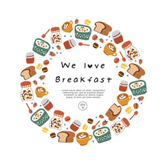 Hand drawn vector illustration of coffee, sweets and pastry