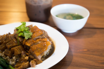 Stewed pork leg on rice