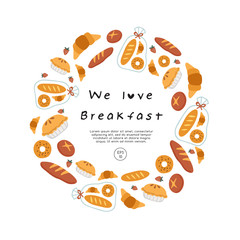 Hand drawn vector illustration of coffee, sweets and pastry