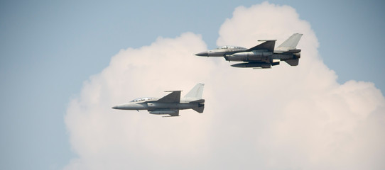 Nakhon Sawan, Thailand, on January 11, 2019. F16 fighter show on  National Children's Day at Royal...