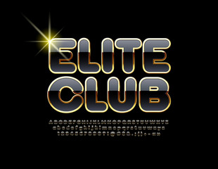 Vector stylish Sign Elite Club. Glossy Black and Gold Font. Luxury Alphabet Letters, Numbers and Symbols.