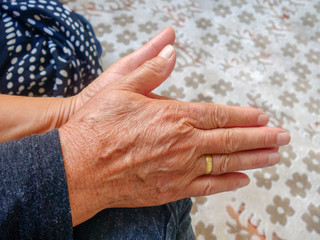 young girl is holding her grandmother's hand