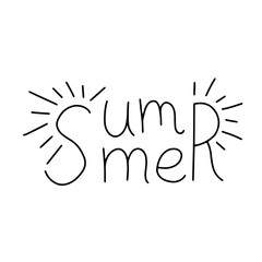 Vector hand draw illustration on white background. lettering. Hello summer, beach, sun, fruit.